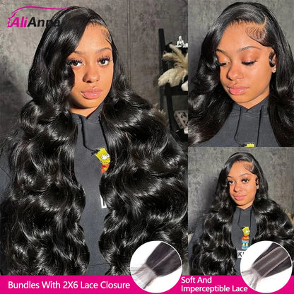 Body Wave Human Hair Bundles With Closure Natural Black