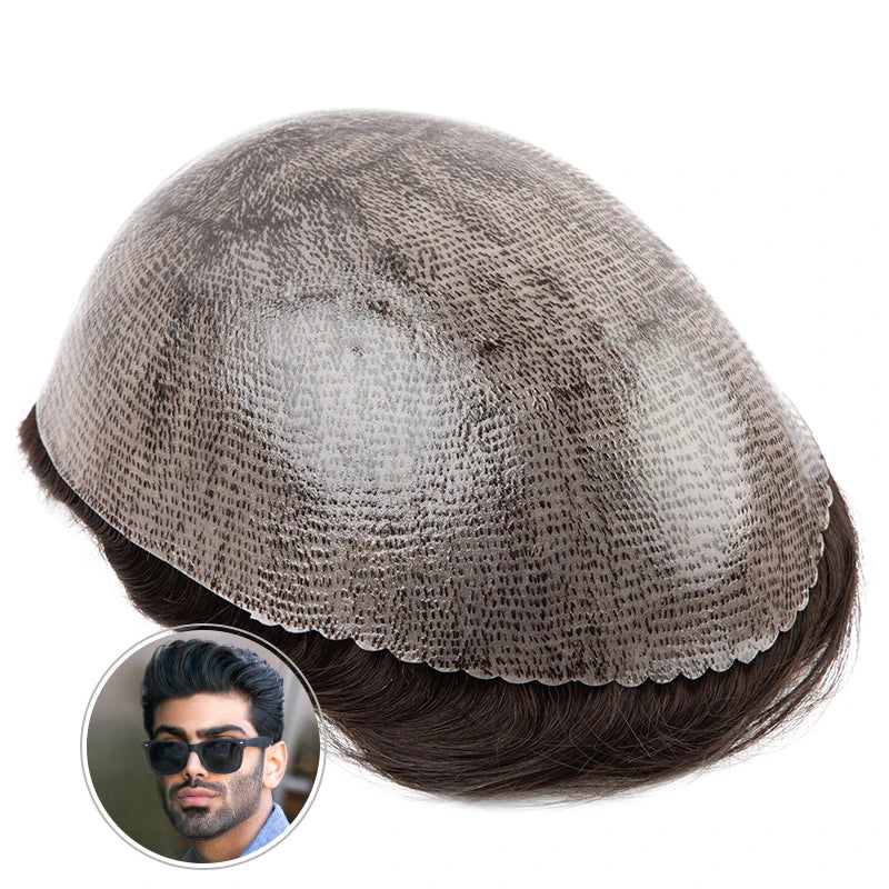 Curly Human Hair Toupee for Men Full PU Natural Color