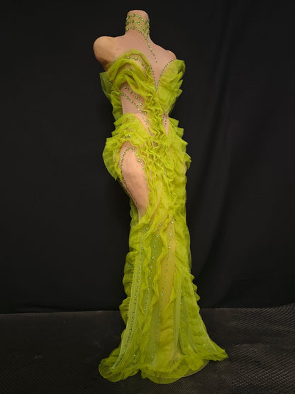 Elegant Green Rhinestones Mesh Maxi Dress