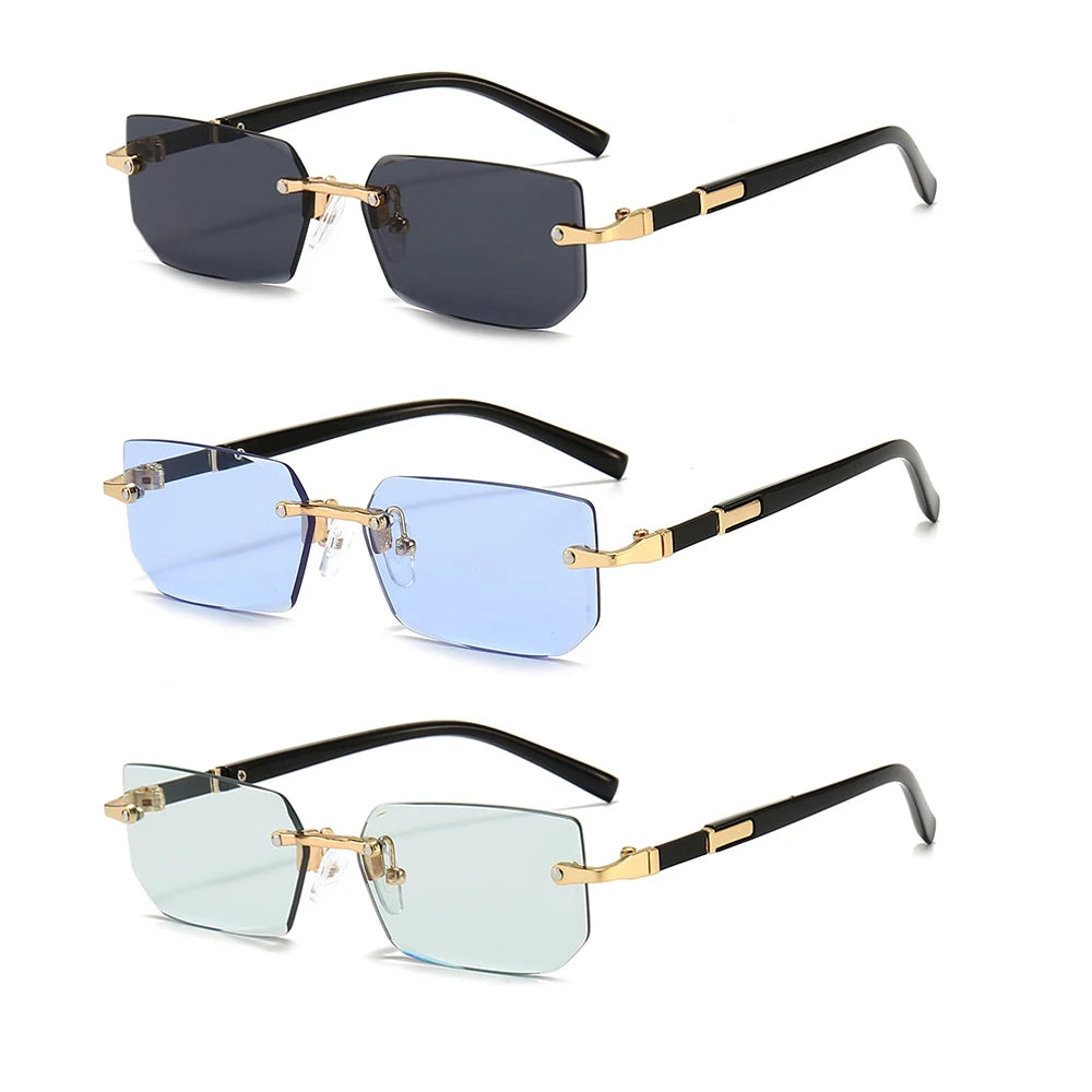 Rimless Rectangle Sunglasses for Women and Men