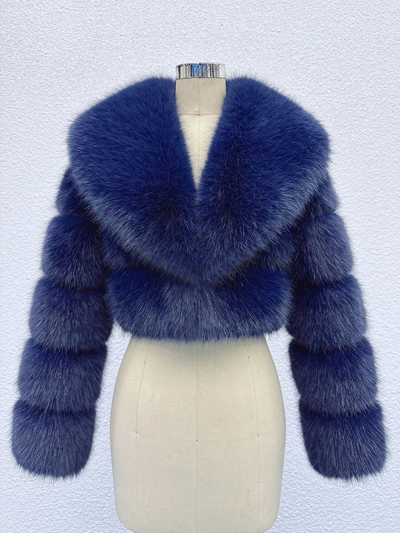 Cropped Faux Fur Coat for Women in Black