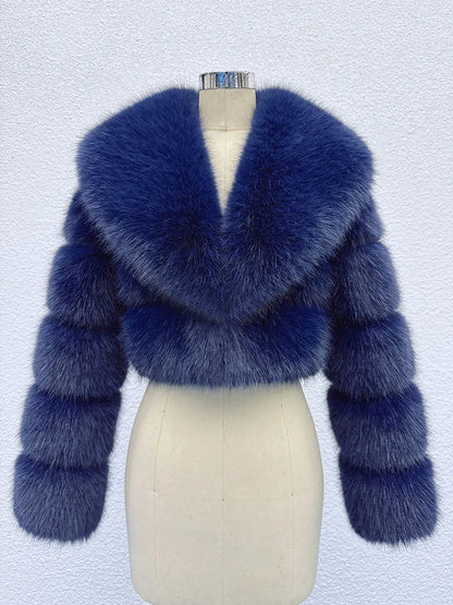 Cropped Faux Fur Coat for Women in Black