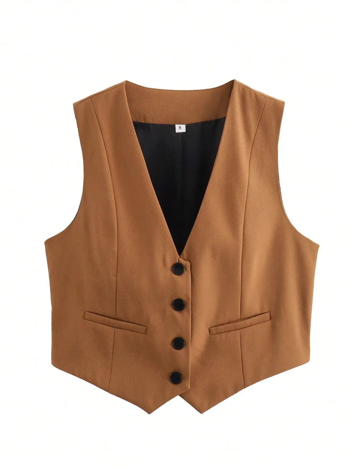 Women'S Solid Suit Vest Sleeveless Cropped Waistcoat