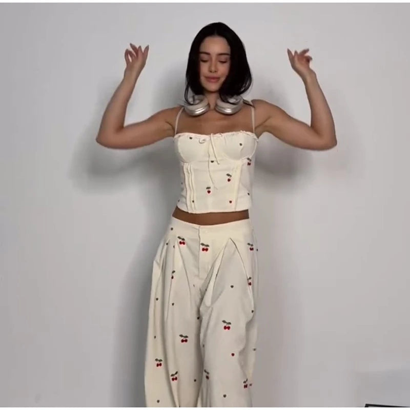 Corset Cami Two Piece Set with Pleated Wide Leg Pants