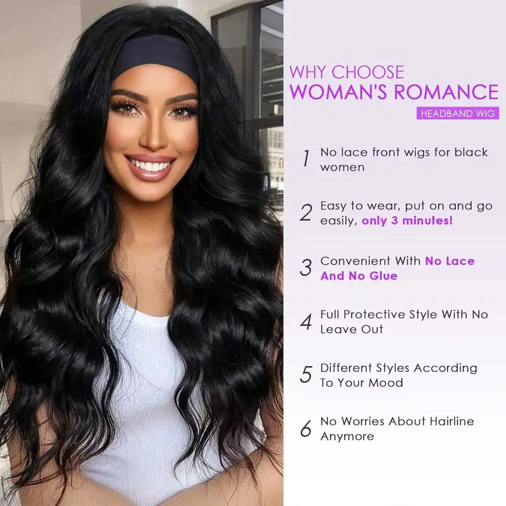 Body Wave Human Hair Headband Wig 200% Density 30-40 Inch