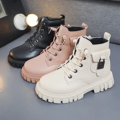 Girls PU Leather Ankle Boots with Anti-slip Sole
