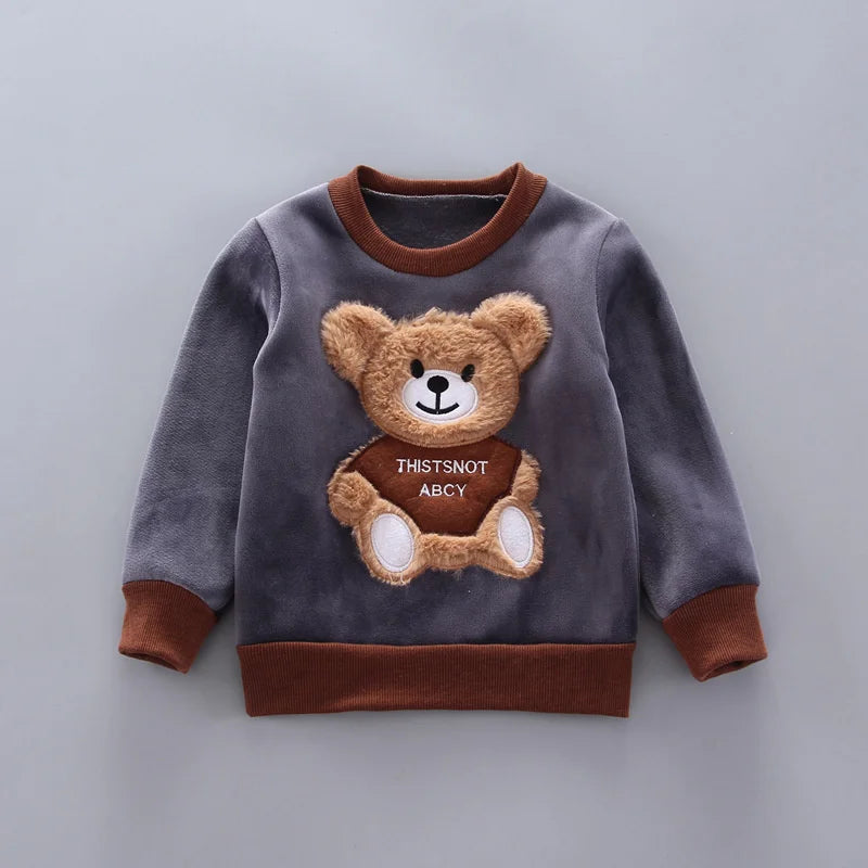 Kids Cotton Thick Warm Hooded Sweater Set Pink Grey