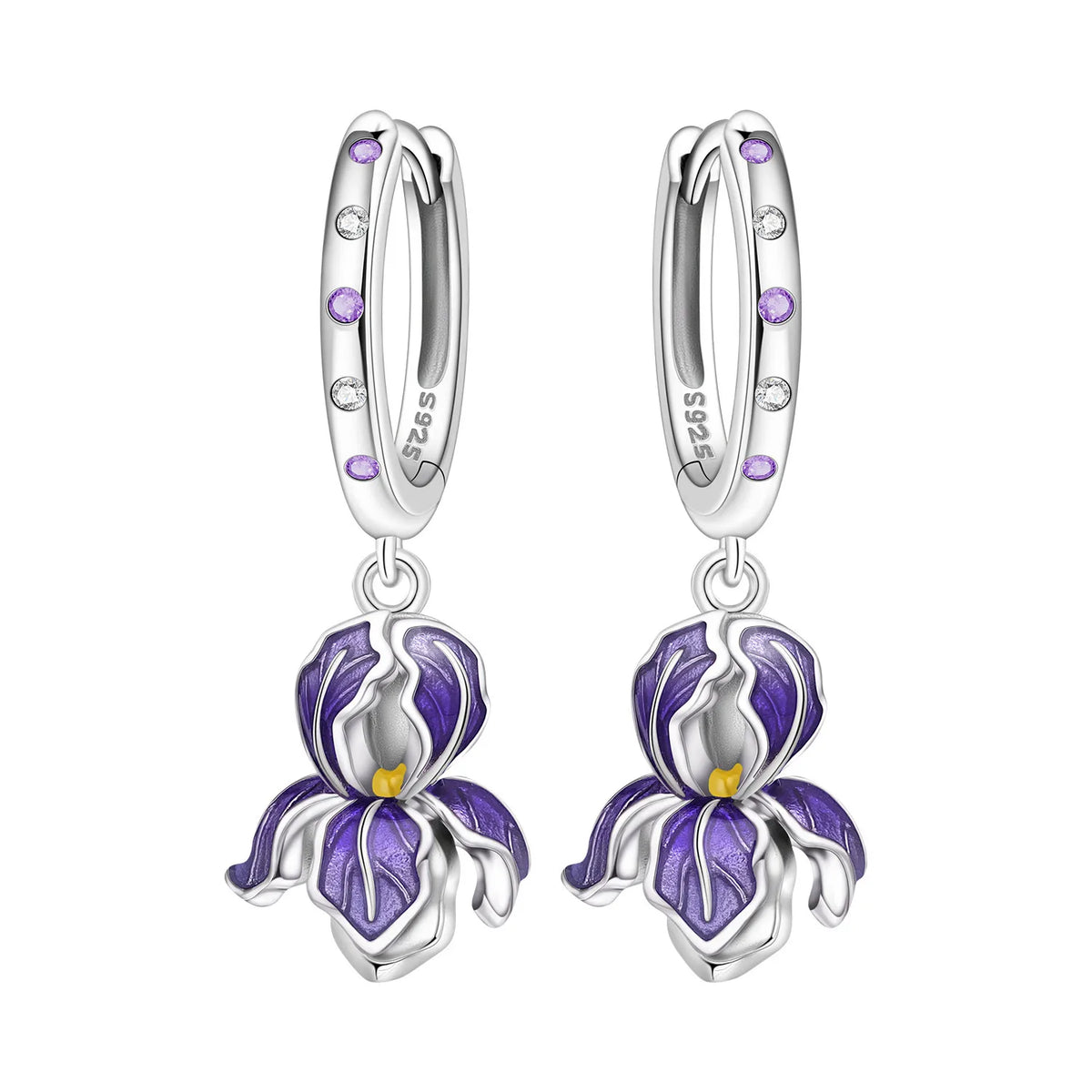 S925 Sterling Silver Iris Flower Hoop Earrings for Women