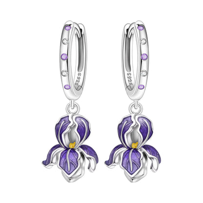 S925 Sterling Silver Iris Flower Hoop Earrings for Women