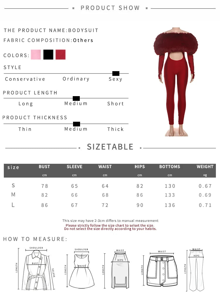 Furry Slash Neck Jumpsuit Women Polyester Elastane