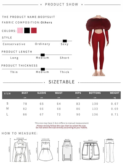 Furry Slash Neck Jumpsuit Women Polyester Elastane