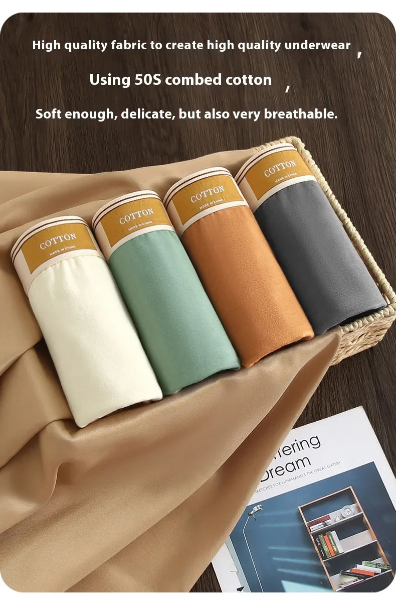 Men's Cotton Boxer Shorts 3Pcs Solid Color Set