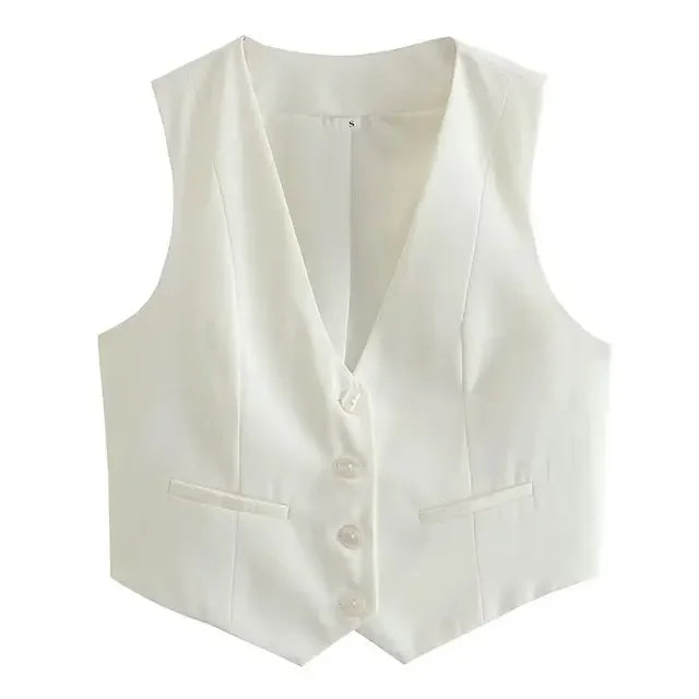 Women'S Solid Suit Vest Sleeveless Cropped Waistcoat