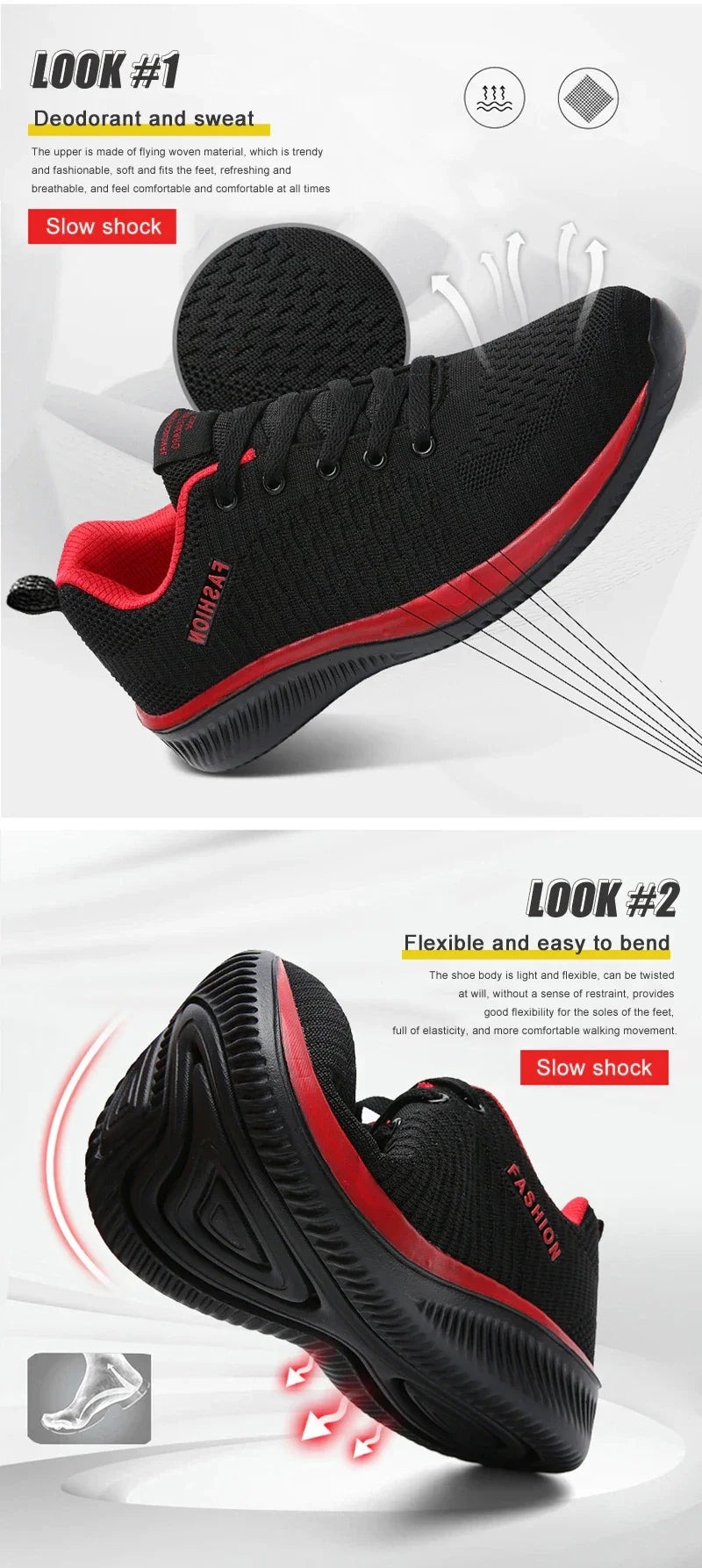 YRZL Black Knit Sneakers for Men Athletic Casual Shoes