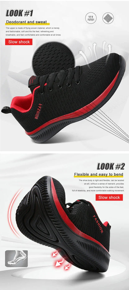 YRZL Black Knit Sneakers for Men Athletic Casual Shoes
