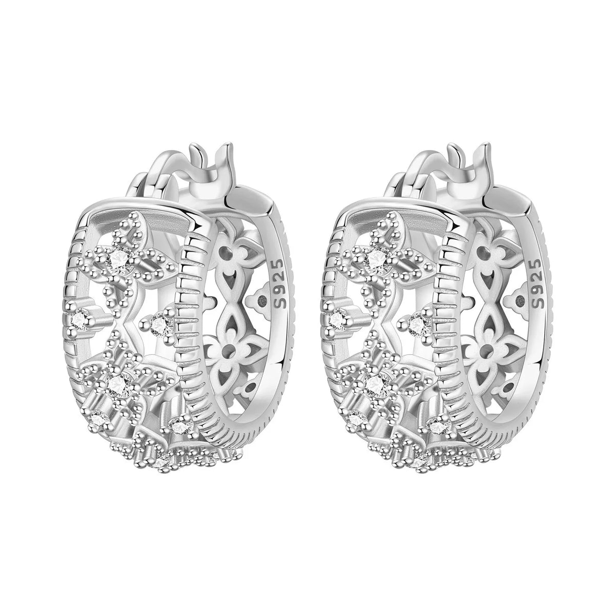 S925 Sterling Silver Iris Flower Hoop Earrings for Women