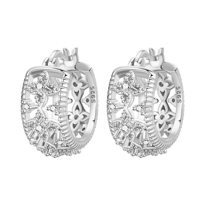 S925 Sterling Silver Iris Flower Hoop Earrings for Women