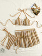 Mesh Three-Piece Women's Swimsuit with Lace-Up Detail