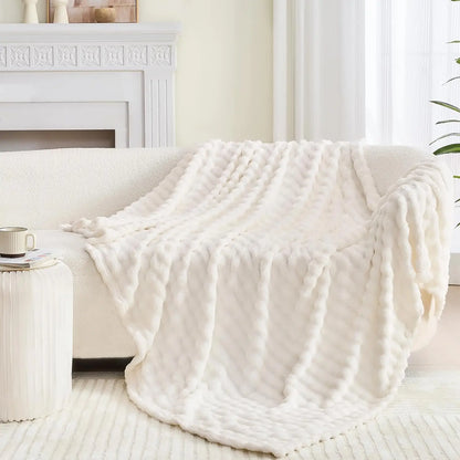 3D Bubble White Plush Fleece Throw Blanket