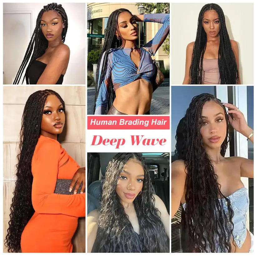 Human Hair Deep Wave Bulk Extensions 110g for Braids