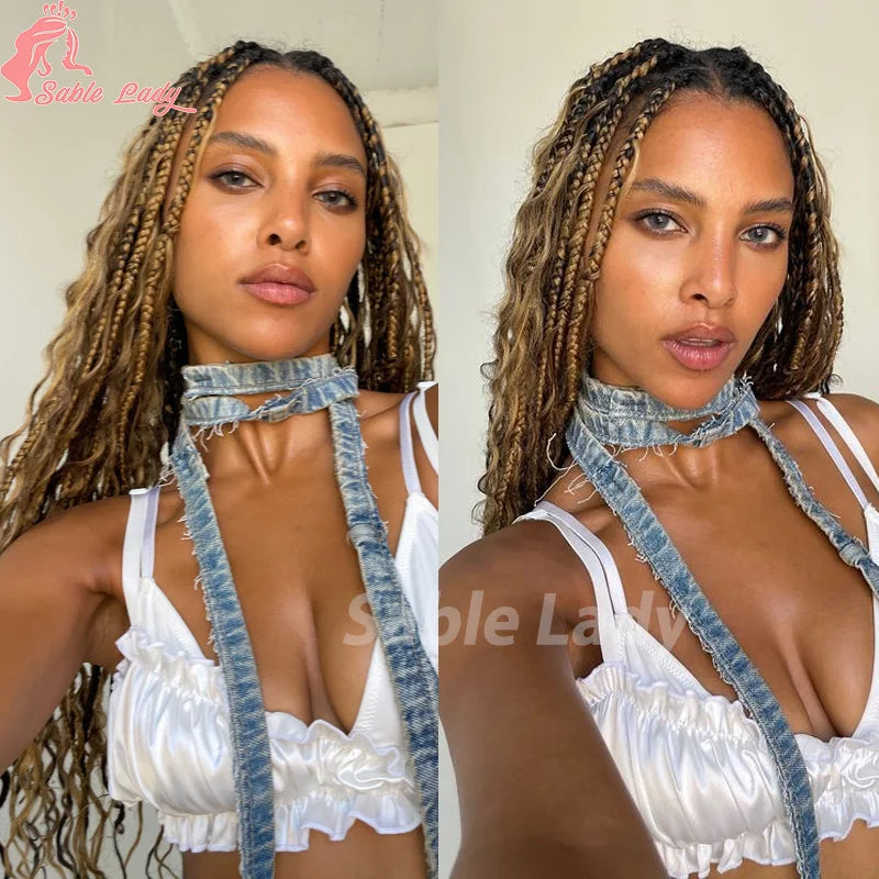 Boho Braided Synthetic Full Lace Wig Blonde Curly Ends