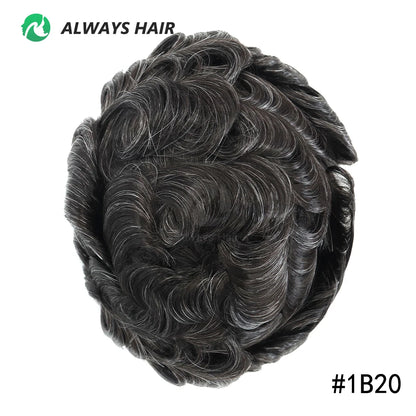 Fine Mono Men Short Toupee 5 Inch Indian Hair System