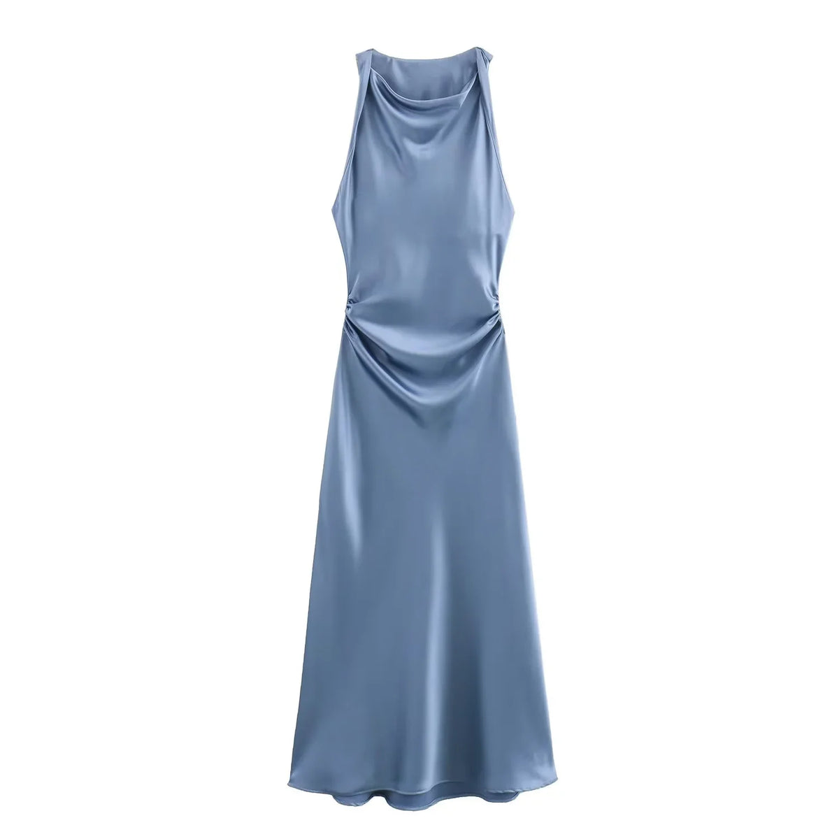 Satin Midi Dress for Women Sleeveless Elegant Evening Dress