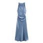 Satin Midi Dress for Women Sleeveless Elegant Evening Dress