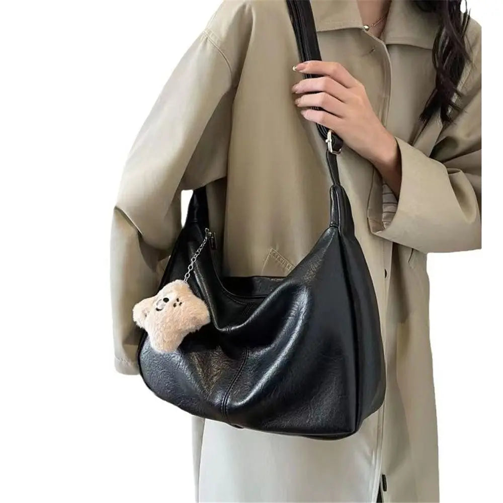 Trendy PU Leather Slouchy Shoulder Bag for Women
