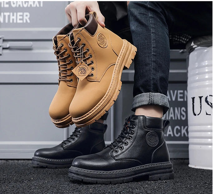 High Top Leather Motorcycle Boots for Men