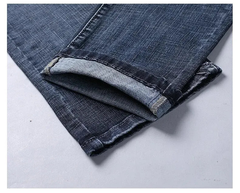 Men's Casual Straight Stretch Jeans Blue Black Denim
