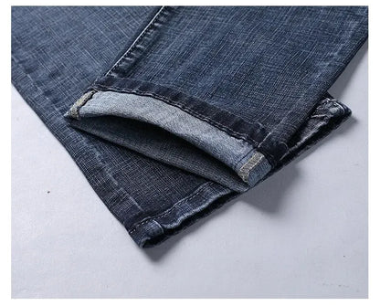 Men's Casual Straight Stretch Jeans Blue Black Denim