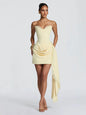 Women Strapless Lace Trim Bodycon Dress