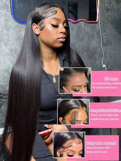 Transparent Bone Straight Lace Front Wig 250% Brazilian Hair