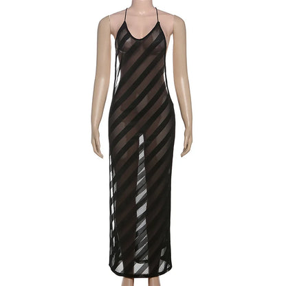 Mesh See Through Halter Maxi Dress for Women