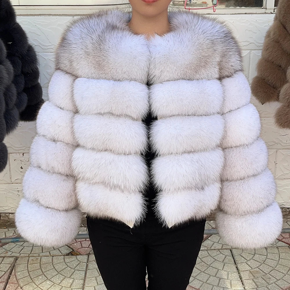 QUEENTINA Brown Fox Fur Coat for Women
