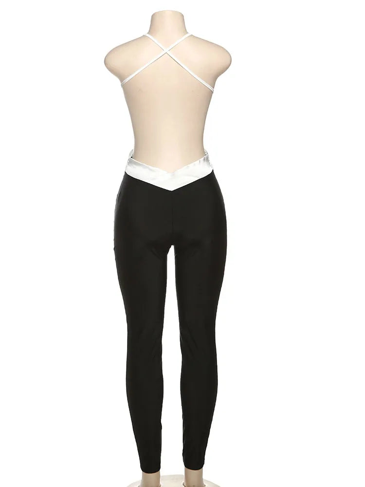 Kliou Women Jumpsuit Backless Silky Skinny Overalls