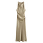 Satin Midi Dress for Women Sleeveless Elegant Evening Dress