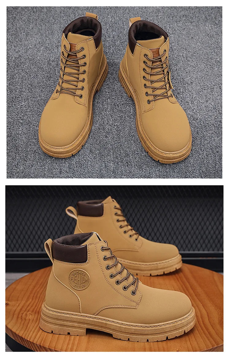 High Top Leather Motorcycle Boots for Men