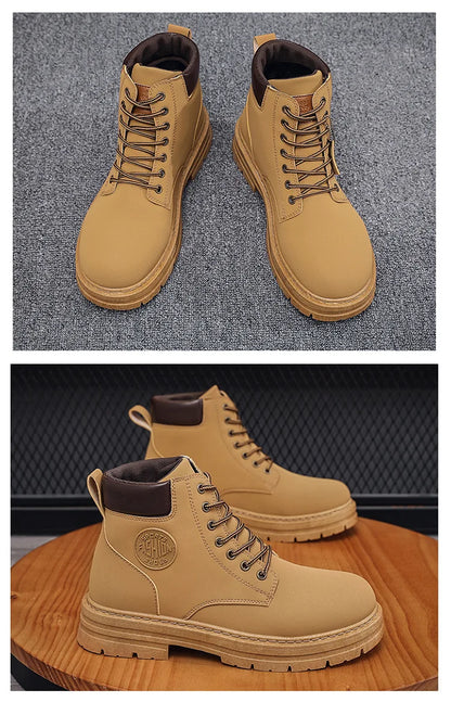 High Top Leather Motorcycle Boots for Men