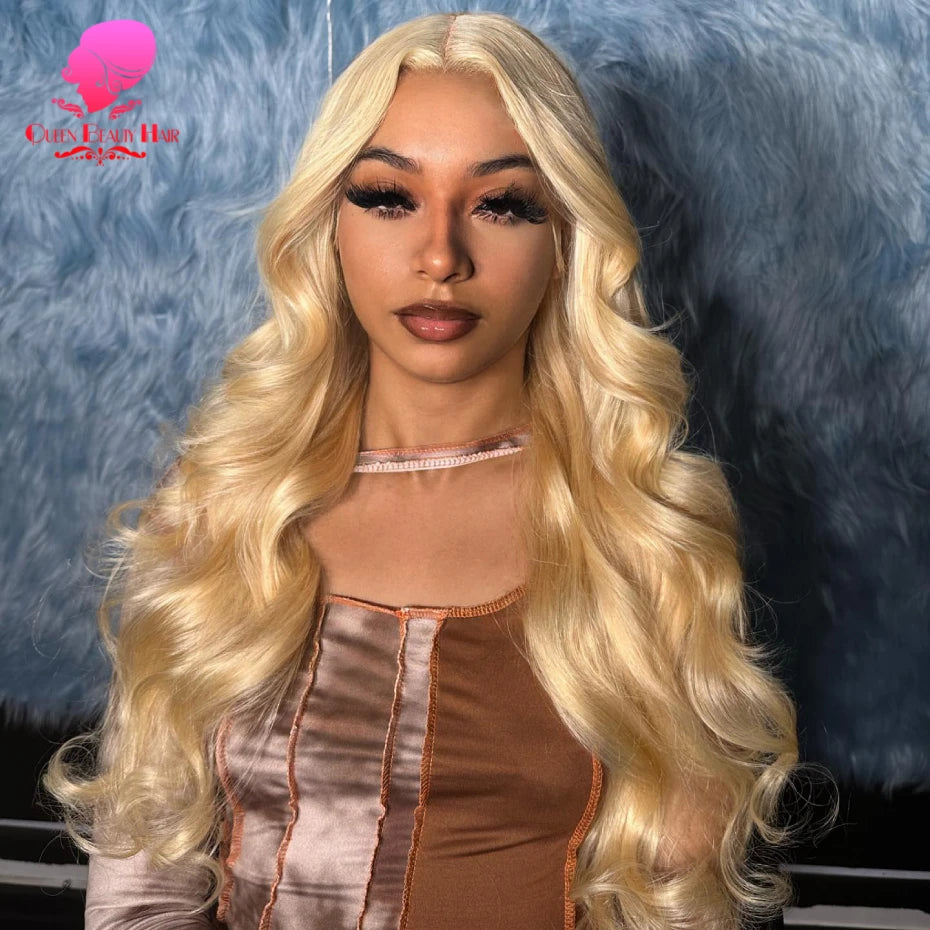 613 Glueless Human Hair Lace Closure Wig Blonde Straight