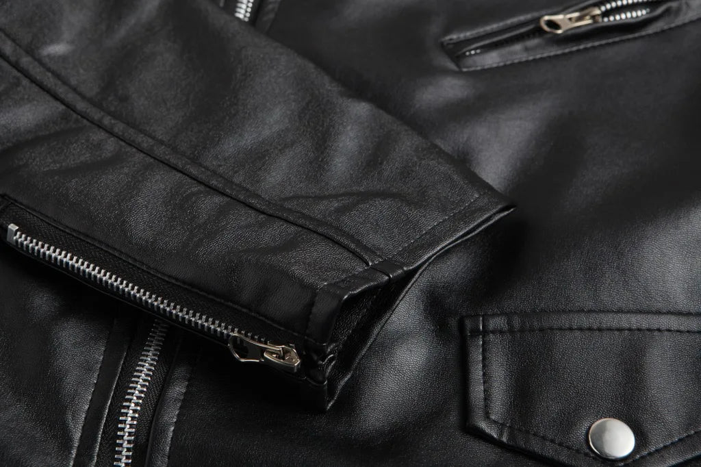 Men's Slim Fit PU Leather Motorcycle Jacket