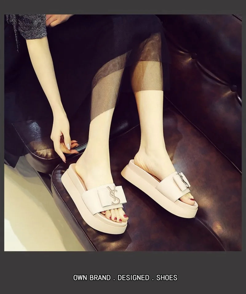 Women's Casual Leather Sandals with Thick Bottom