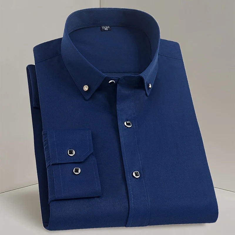 Men's Formal White Dress Shirt Long Sleeve Cotton Blend