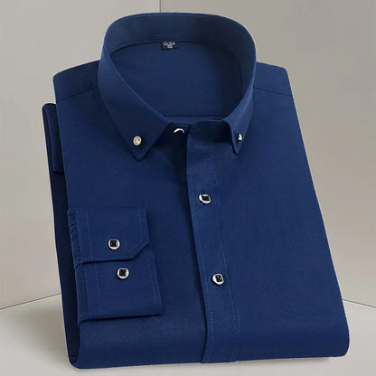 Men's Formal White Dress Shirt Long Sleeve Cotton Blend