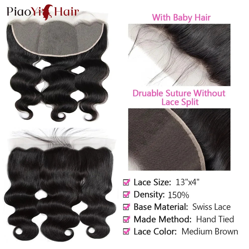 13X6 HD Lace Frontal Body Wave Human Hair Bundles