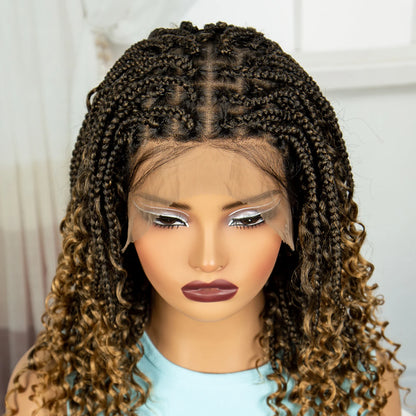 Knotless Box Braided Wigs with Curly Ends 16 Inches Synthetic