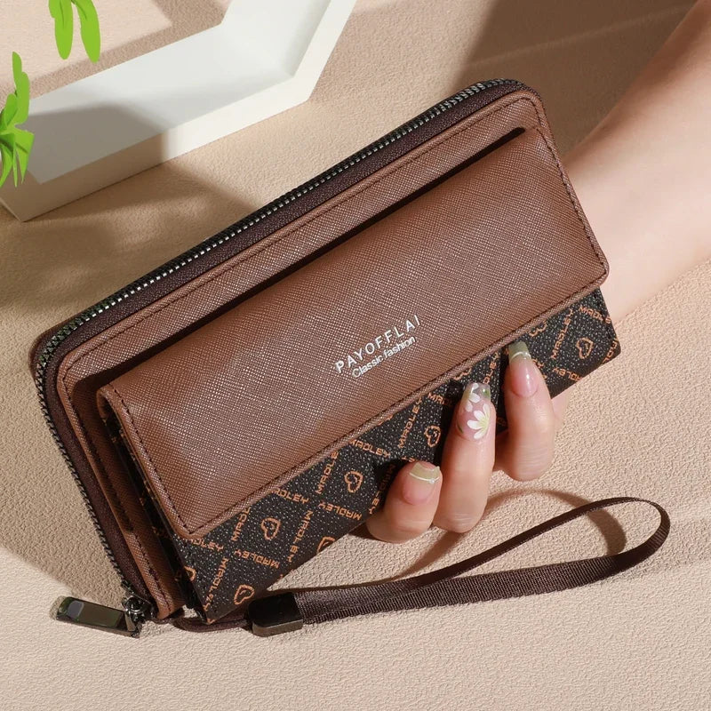 Men's Faux Leather Double Layer Wallet with Zippered Card Holder