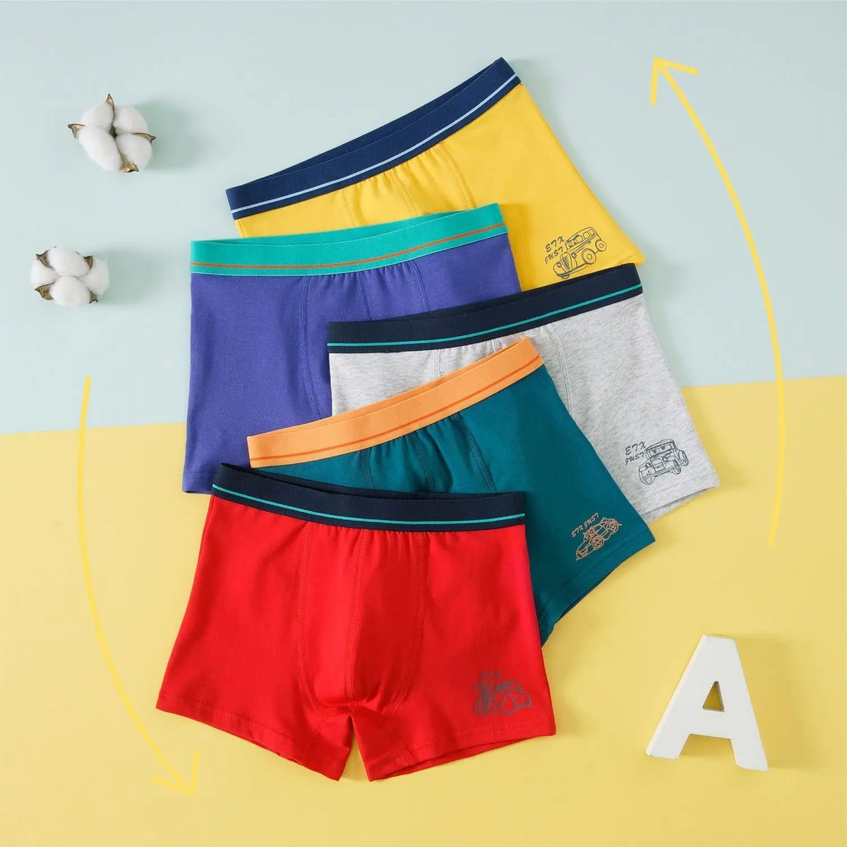 Boys Cotton Boxer Shorts 5-Pack for Ages 7-13