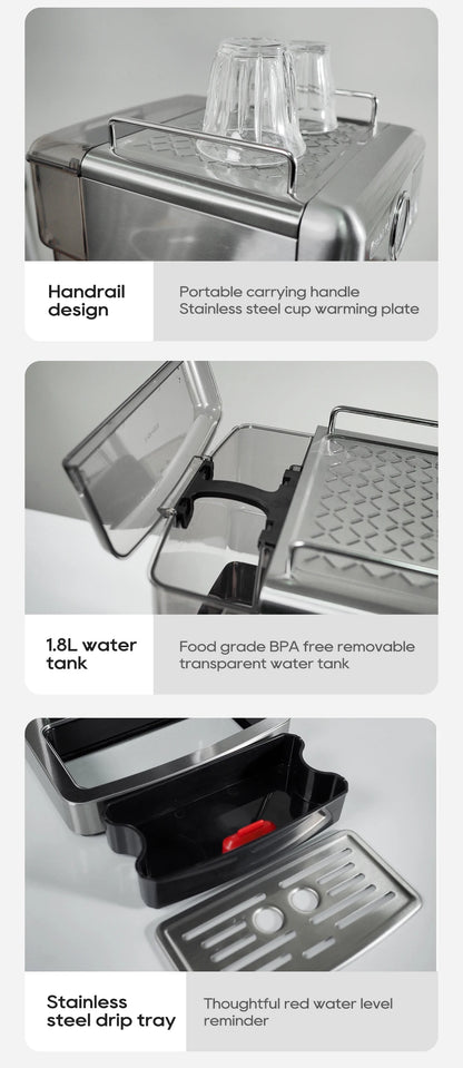 HiBREW 20Bar Semi Automatic Espresso Machine Stainless Steel